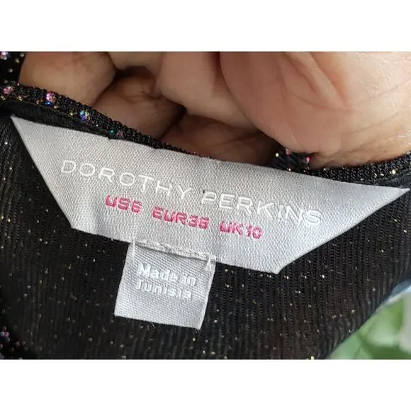 Dorothy Perkins Romper Womens Size 10 Black Glitter Long Sleeve Wrap V Neck - Picture 2 of 12